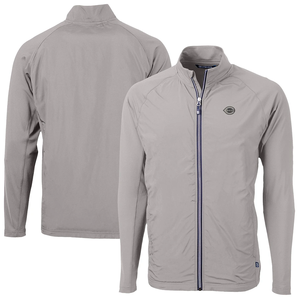 Men's Cutter & Buck Gray Cincinnati Reds Adapt Eco Knit Hybrid Recycled Full-Zip Jacket