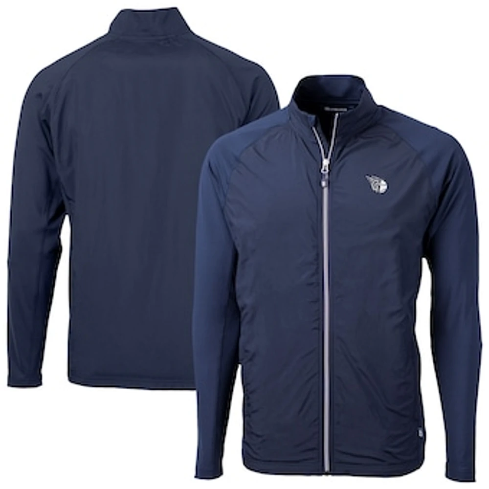 Men's Cutter & Buck Navy Cleveland Guardians Adapt Eco Knit Hybrid Recycled Full-Zip Jacket