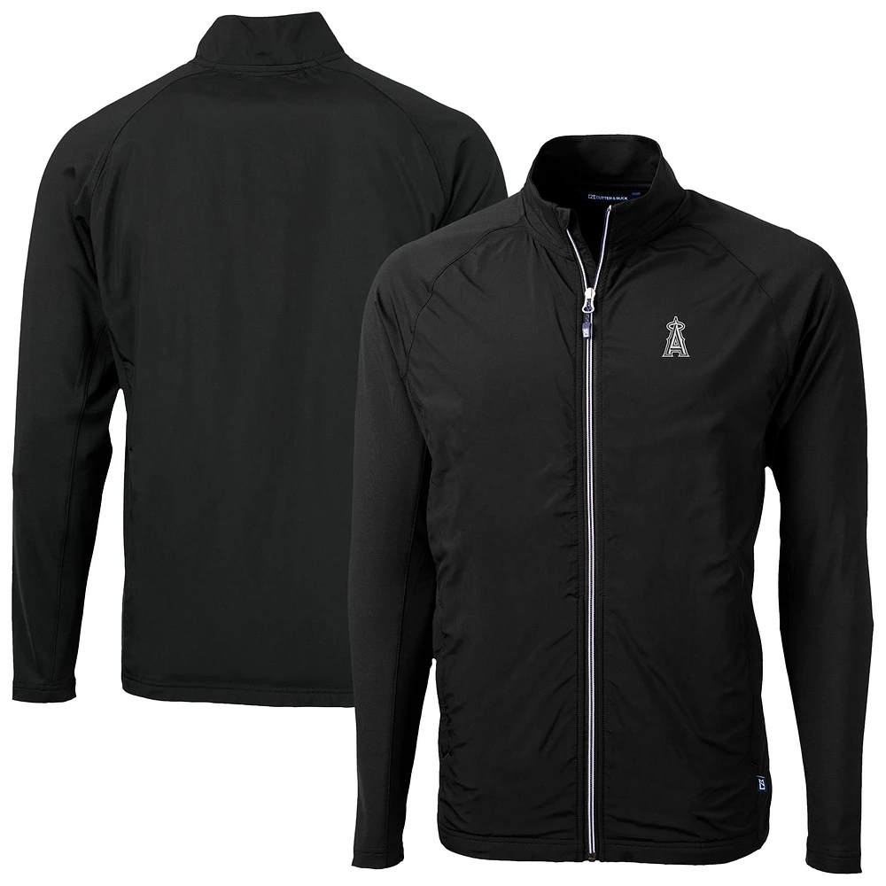 Men's Cutter & Buck Black Los Angeles Angels Adapt Eco Knit Hybrid Recycled Full-Zip Jacket