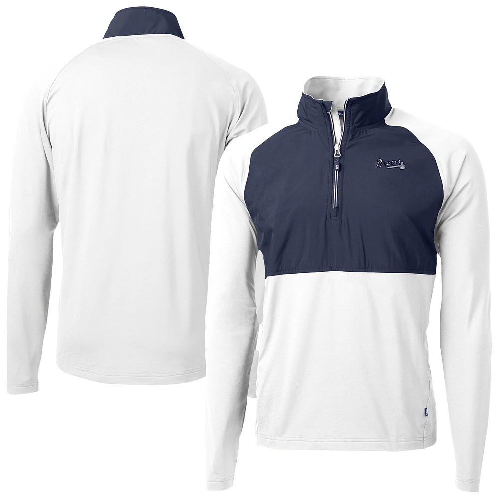 Men's Cutter & Buck White Atlanta Braves Adapt Eco Hybrid Raglan DryTec Quarter-Zip Jacket