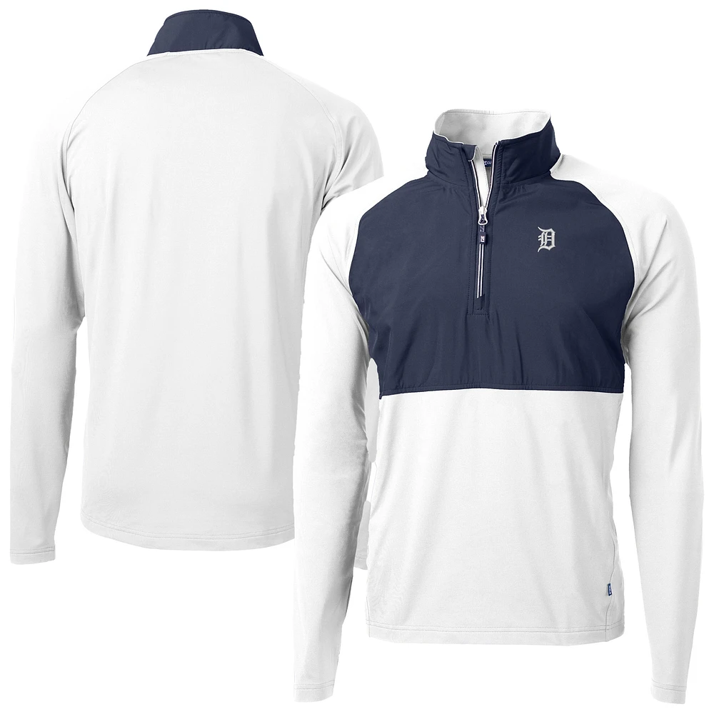 Men's Cutter & Buck White Detroit Tigers Adapt Eco Hybrid Raglan DryTec Quarter-Zip Jacket
