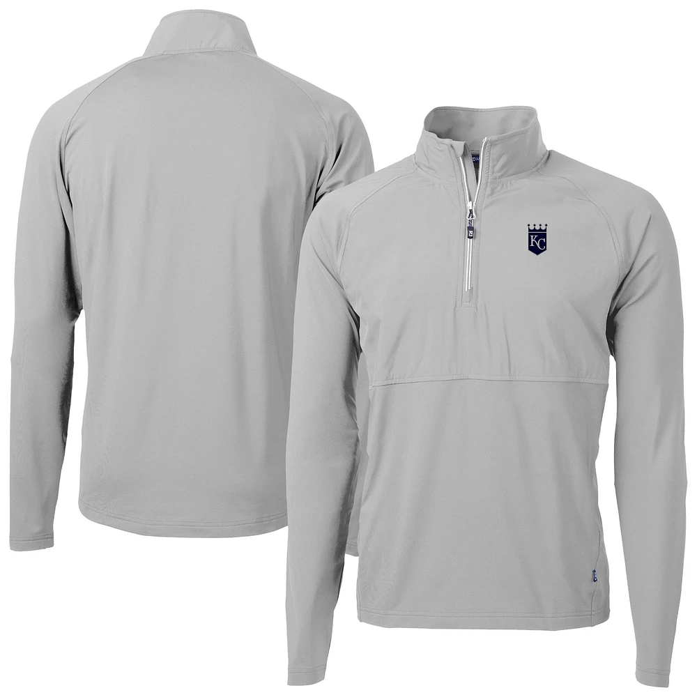 Men's Cutter & Buck Gray Kansas City Royals Adapt Eco Hybrid Raglan DryTec Quarter-Zip Jacket
