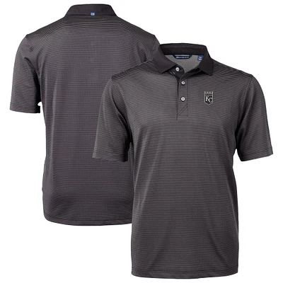 Men's Cutter & Buck Black/Gray Kansas City Royals Virtue Eco Pique Micro Stripe Recycled DryTec Polo