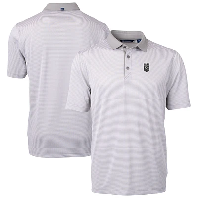 Men's Cutter & Buck Gray/White Kansas City Royals Virtue Eco Pique Micro Stripe Recycled DryTec Polo