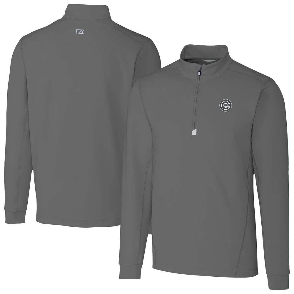 Men's Cutter & Buck Chicago Cubs Traverse Eco Tri-Blend DryTec Quarter-Zip Jacket