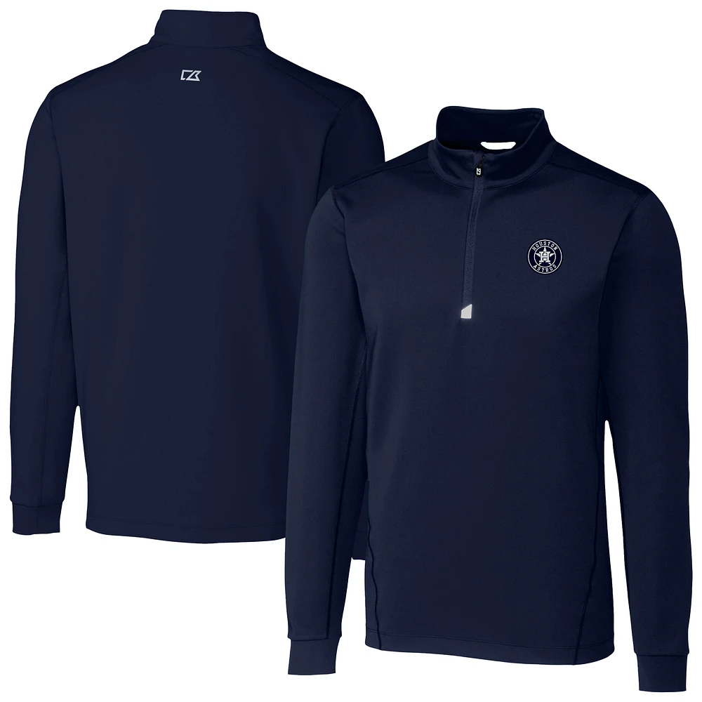 Men's Cutter & Buck Navy Houston Astros Traverse Eco Tri-Blend DryTec Quarter-Zip Jacket