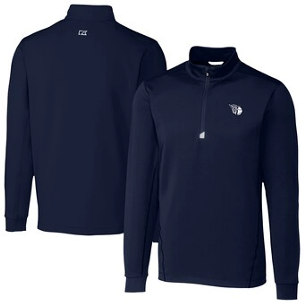 Men's Cutter & Buck Navy Cleveland Guardians Traverse Eco Tri-Blend DryTec Quarter-Zip Jacket