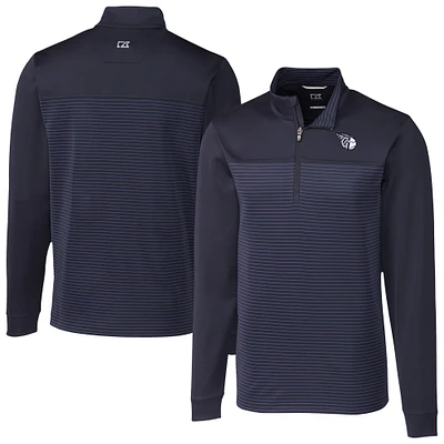 Men's Cutter & Buck Navy Cleveland Guardians Traverse Eco Stripe Tri-Blend DryTec Quarter-Zip Top