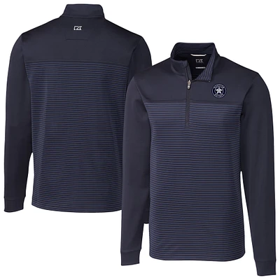 Men's Cutter & Buck Navy Houston Astros Traverse Eco Stripe Tri-Blend DryTec Quarter-Zip Top