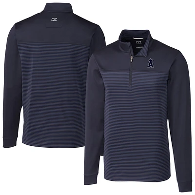 Men's Cutter & Buck Navy Los Angeles Angels Traverse Eco Stripe Tri-Blend DryTec Quarter-Zip Top