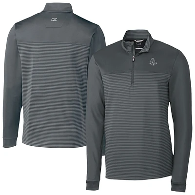 Men's Cutter & Buck Gray Boston Red Sox Traverse Eco Stripe Tri-Blend DryTec Quarter-Zip Top