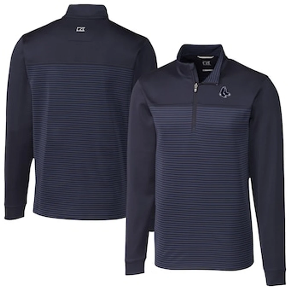 Men's Cutter & Buck Navy Boston Red Sox Traverse Eco Stripe Tri-Blend DryTec Quarter-Zip Top
