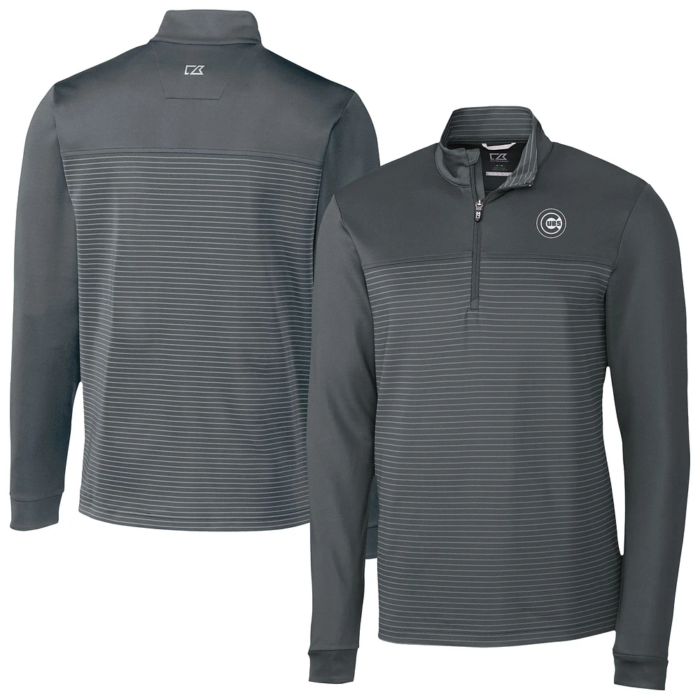 Men's Cutter & Buck Gray Chicago Cubs Traverse Eco Stripe Tri-Blend DryTec Quarter-Zip Top