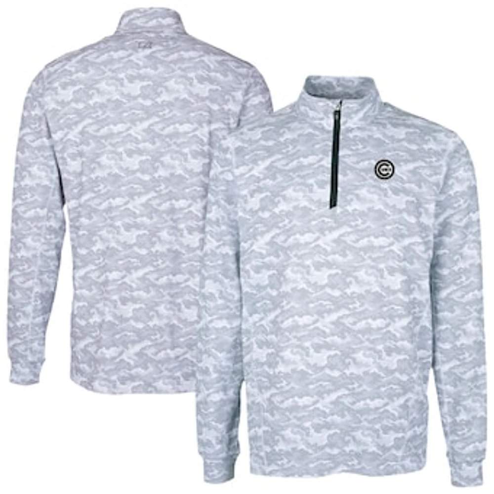 Men's Cutter & Buck Charcoal Chicago Cubs Traverse Eco Camo Tri-Blend DryTec Quarter-Zip Jacket