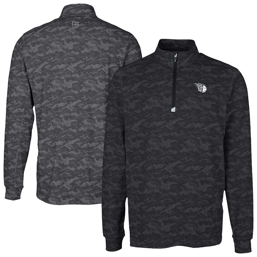 Men's Cutter & Buck Black Cleveland Guardians Traverse Eco Camo Tri-Blend DryTec Quarter-Zip Jacket