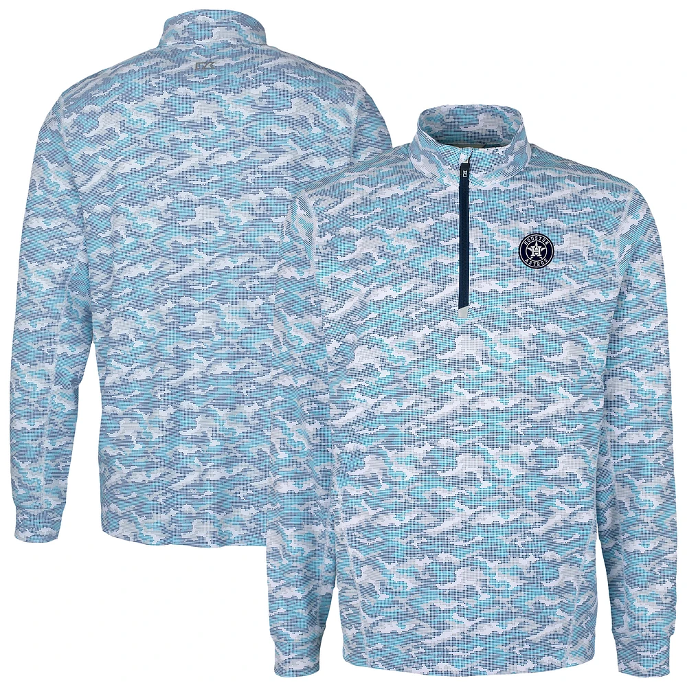 Men's Cutter & Buck Light Blue Houston Astros Traverse Eco Camo Tri-Blend DryTec Quarter-Zip Jacket