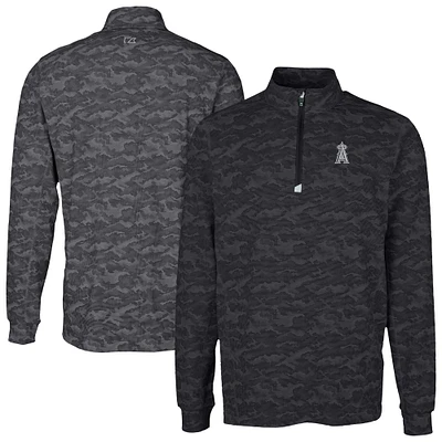 Men's Cutter & Buck Black Los Angeles Angels Traverse Eco Camo Tri-Blend DryTec Quarter-Zip Jacket