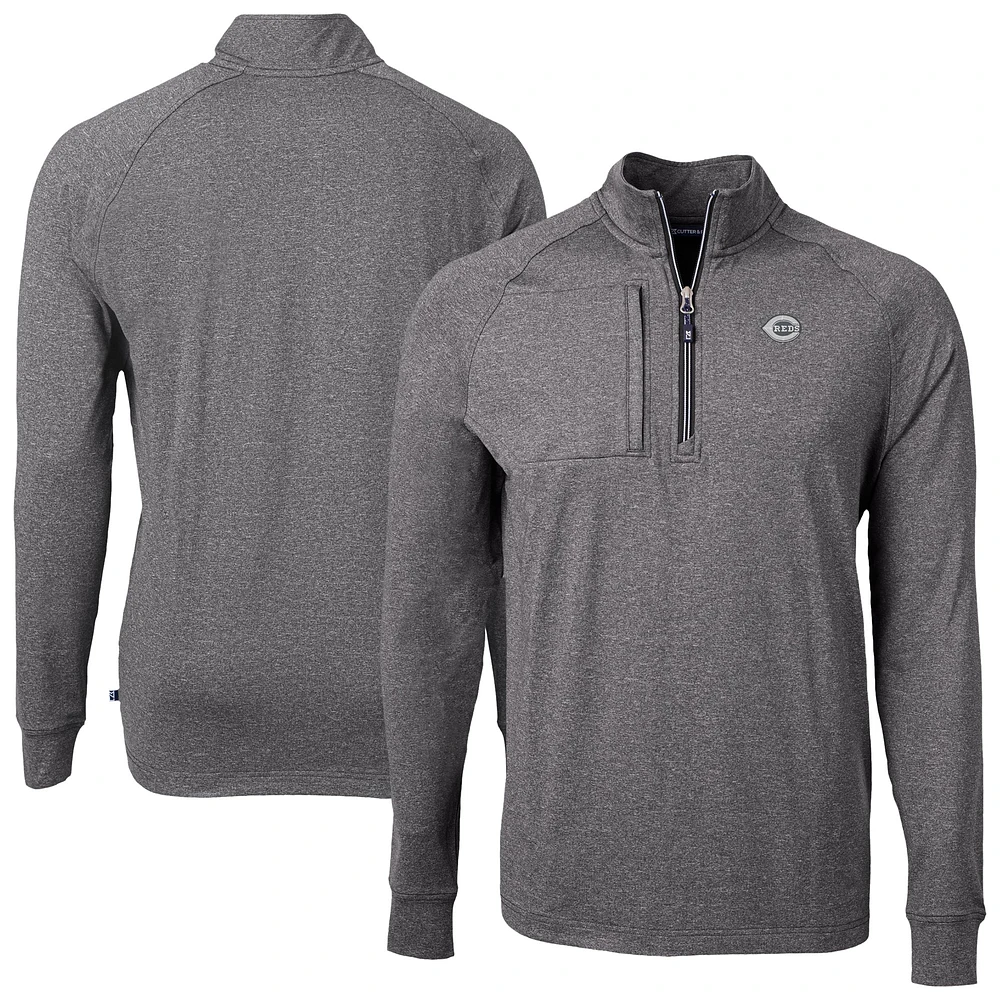Men's Cutter & Buck Heather Cincinnati Reds Adapt Eco Raglan Quarter-Zip Jacket