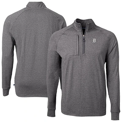 Men's Cutter & Buck Heather Black Detroit Tigers Adapt Eco Raglan Quarter-Zip Jacket