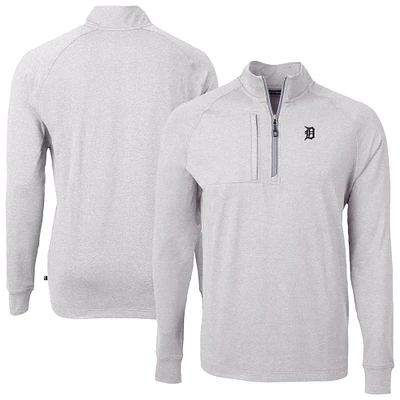 Men's Cutter & Buck Heather Gray Detroit Tigers Adapt Eco Raglan Quarter-Zip Jacket