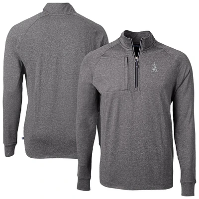 Men's Cutter & Buck Heather Los Angeles Angels Adapt Eco Raglan Quarter-Zip Jacket