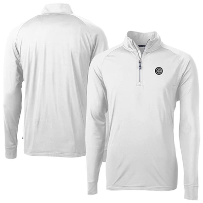 Men's Cutter & Buck White Chicago Cubs Adapt Eco Raglan Quarter-Zip Top