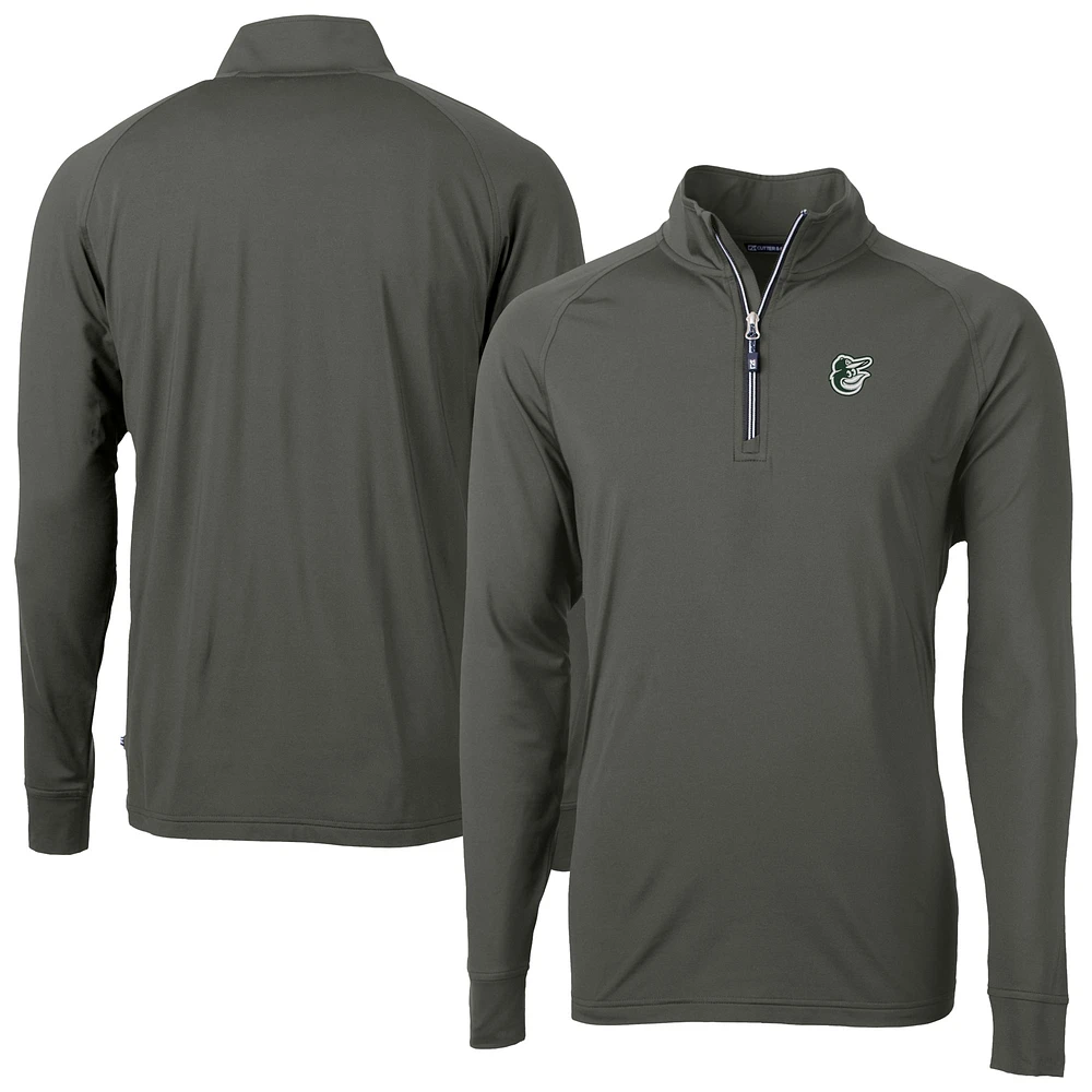 Men's Cutter & Buck Olive Baltimore Orioles Adapt Eco Raglan Quarter-Zip Top