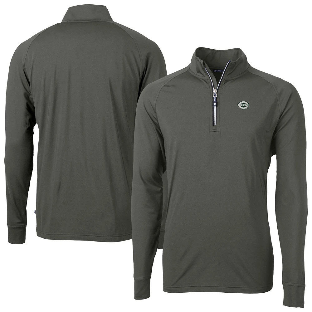 Men's Cutter & Buck Olive Cincinnati Reds Adapt Eco Raglan Quarter-Zip Top