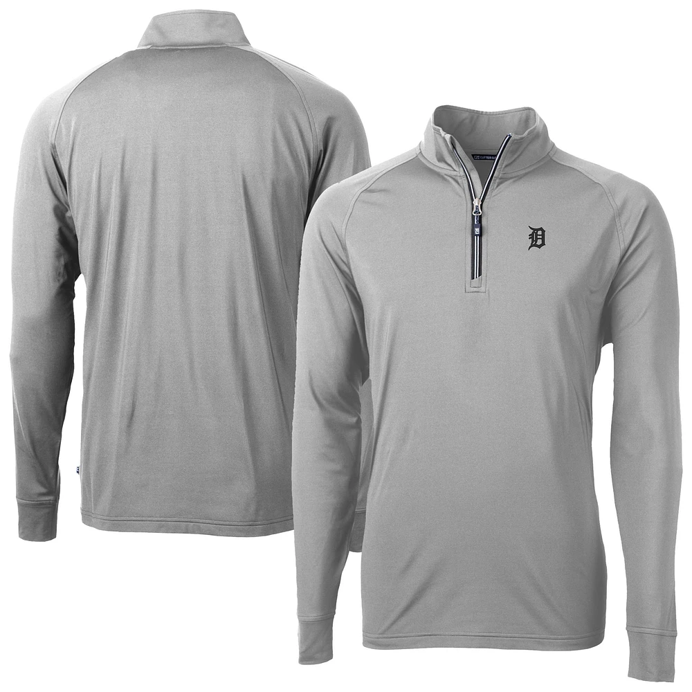Men's Cutter & Buck Gray Detroit Tigers Adapt Eco Raglan Quarter-Zip Top