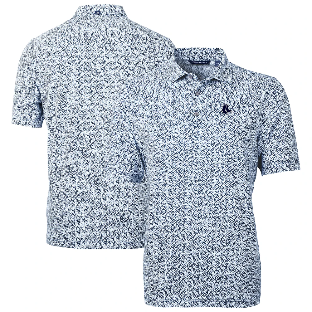 Men's Cutter & Buck Navy/White Boston Red Sox Virtue Eco Pique Botanical Print Recycled Polo