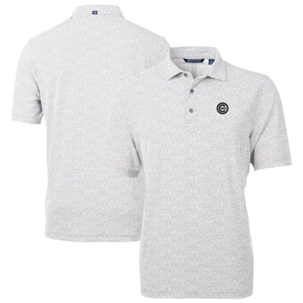 Men's Cutter & Buck Gray/White Chicago Cubs Virtue Eco Pique Botanical Print Recycled Polo
