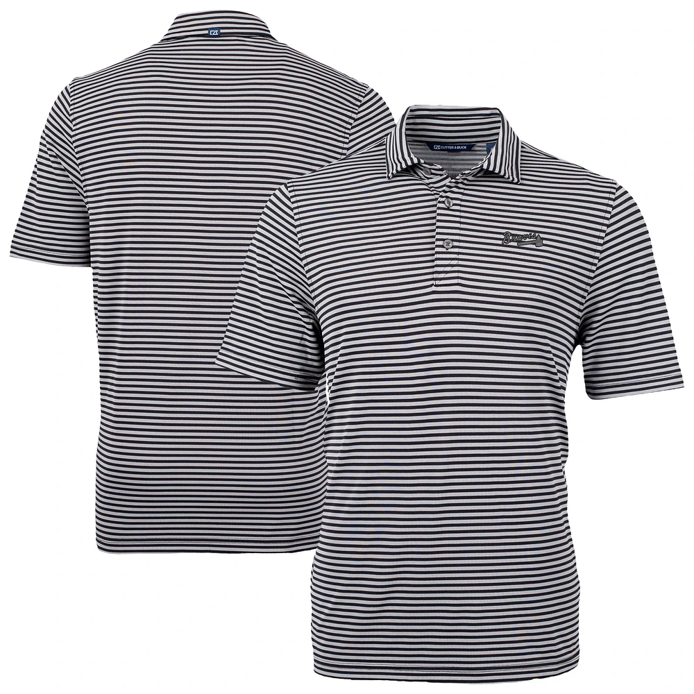 Men's Cutter & Buck /White Atlanta Braves Virtue Eco Pique Stripe Recycled Polo