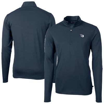Men's Cutter & Buck Navy Cleveland Guardians Virtue Eco Pique Quarter-Zip Jacket