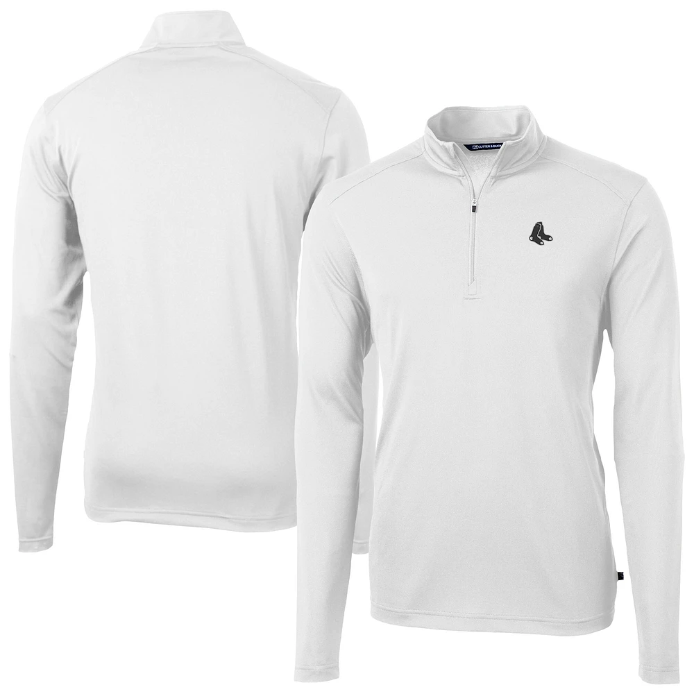 Men's Cutter & Buck White Boston Red Sox Virtue Eco Pique Quarter-Zip Jacket