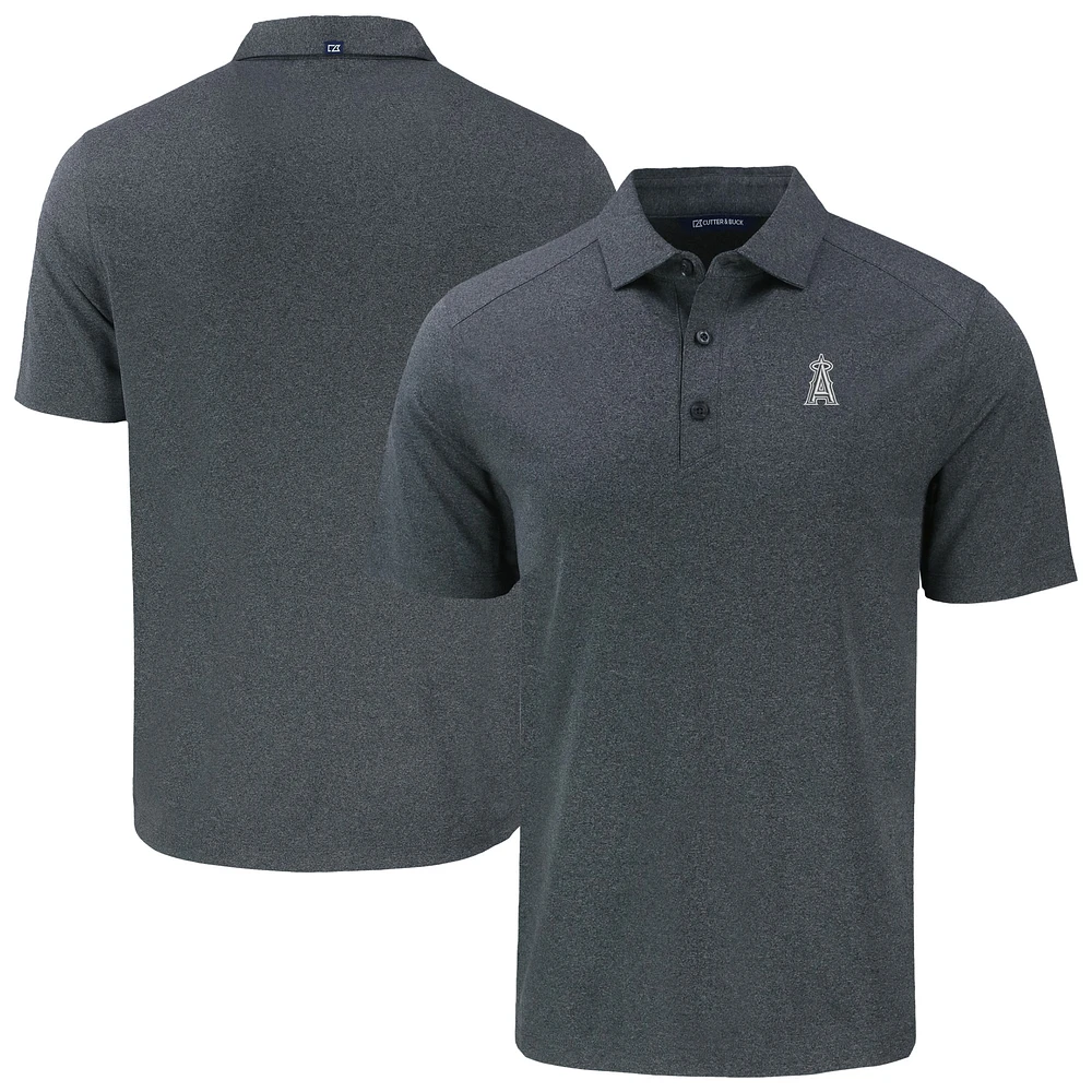 Men's Cutter & Buck Heather Black Los Angeles Angels Forge Eco Stretch Recycled Polo