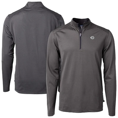 Men's Cutter & Buck Black Cincinnati Reds Virtue Eco Pique Micro Stripe Quarter-Zip Jacket