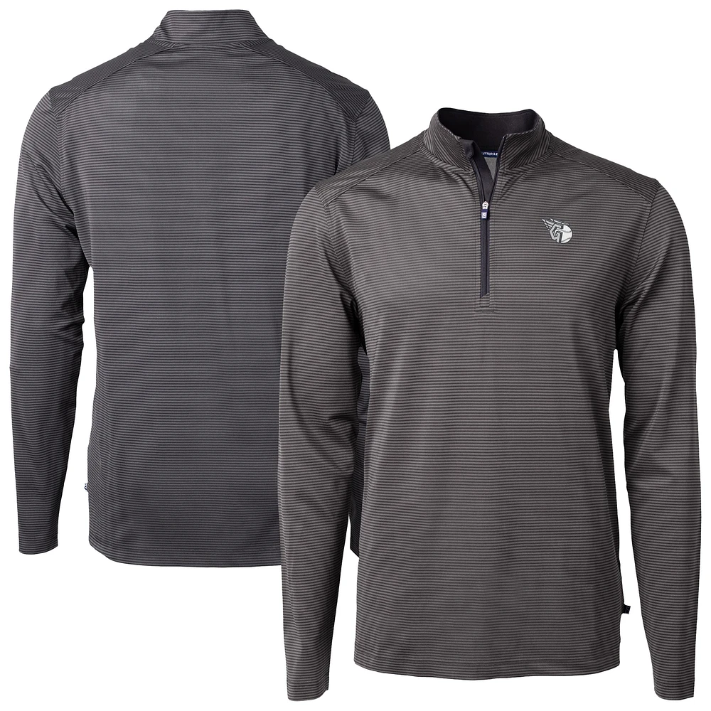 Men's Cutter & Buck Cleveland Guardians Virtue Eco Pique Micro Stripe Quarter-Zip Jacket