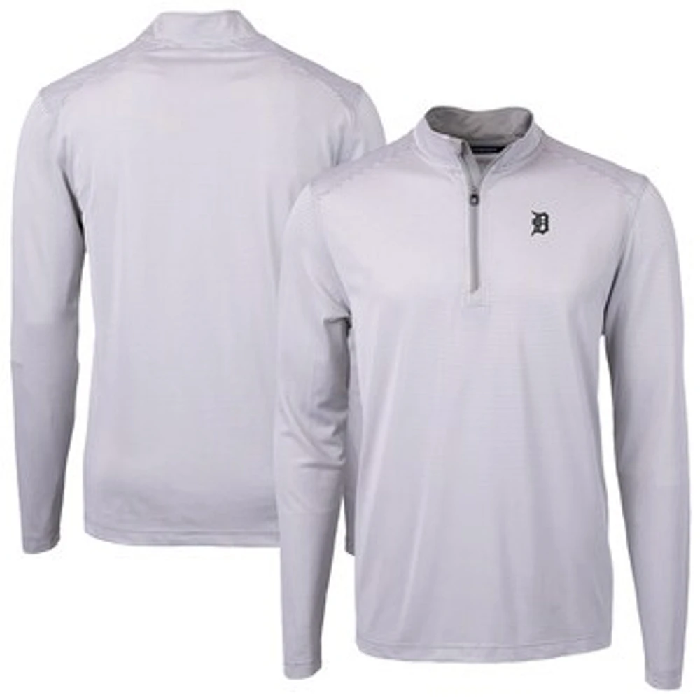Men's Cutter & Buck Gray Detroit Tigers Virtue Eco Pique Micro Stripe Quarter-Zip Jacket