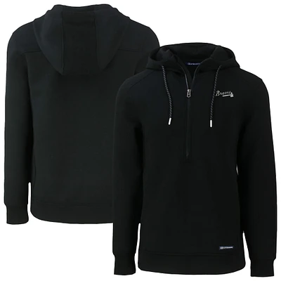 Men's Cutter & Buck Black Atlanta Braves Roam Eco Recycled Half-Zip Pullover Hoodie