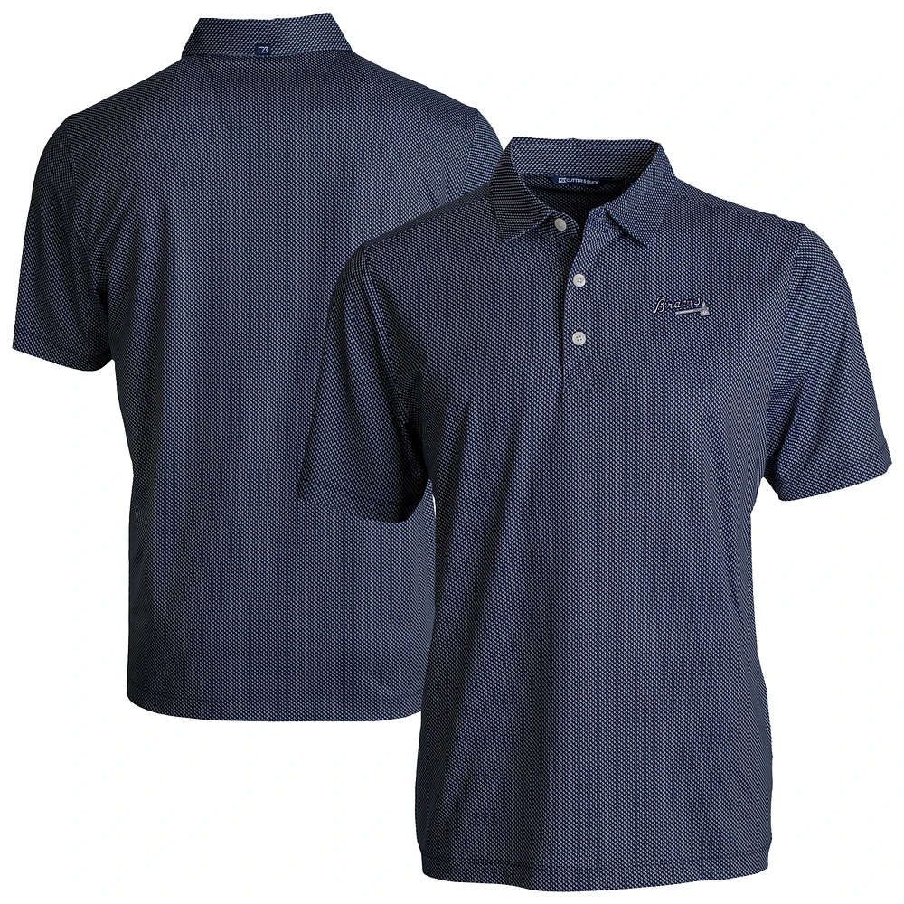 Men's Cutter & Buck Navy/White Atlanta Braves Pike Eco Symmetry Print Stretch Recycled Polo