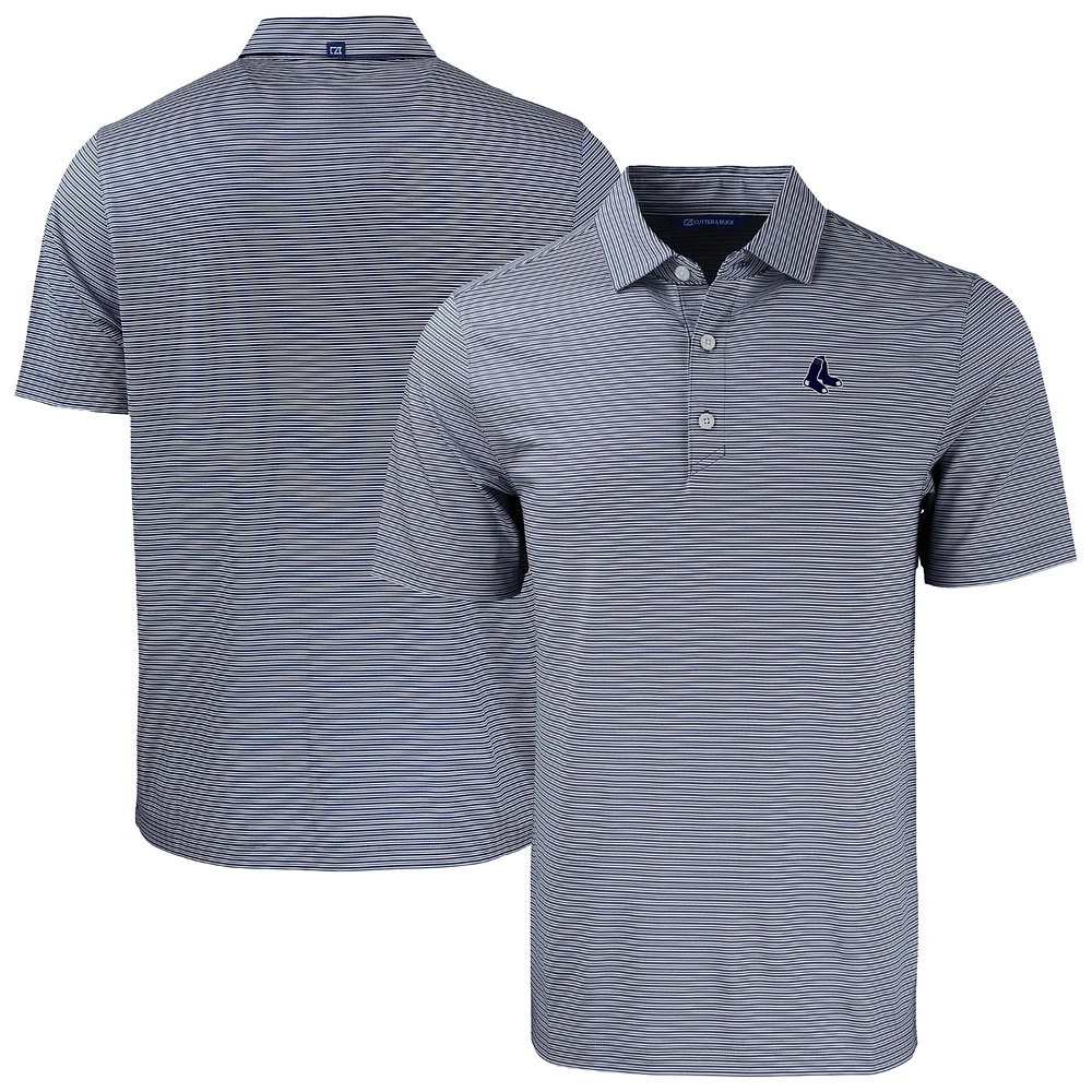 Men's Cutter & Buck Navy/White Boston Red Sox Forge Eco Double Stripe Stretch Recycled Polo