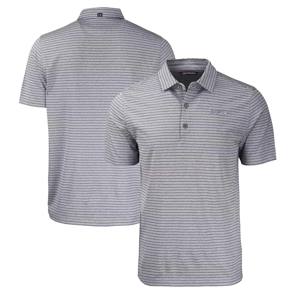Men's Cutter & Buck Heather Atlanta Braves Eco Stripe Stretch Recycled Polo