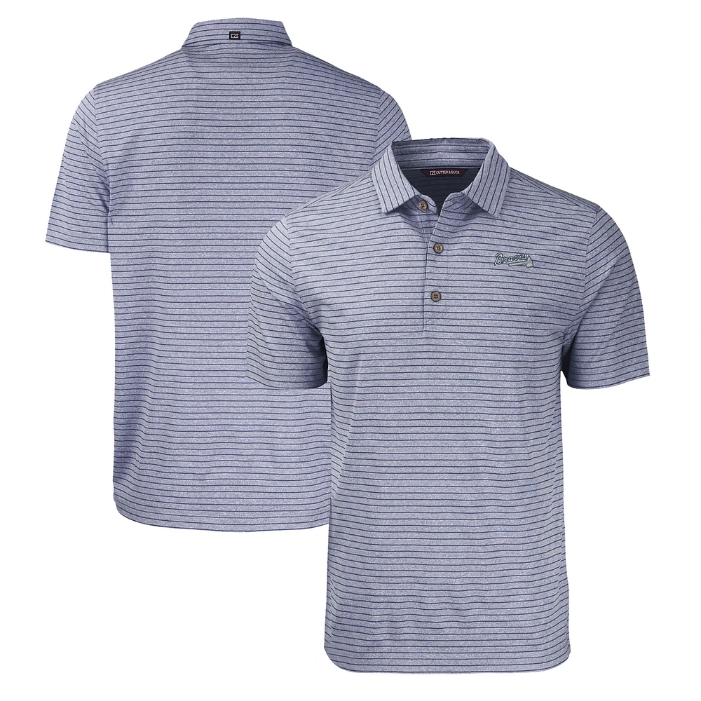 Men's Cutter & Buck Heather Navy Atlanta Braves Eco Stripe Stretch Recycled Polo
