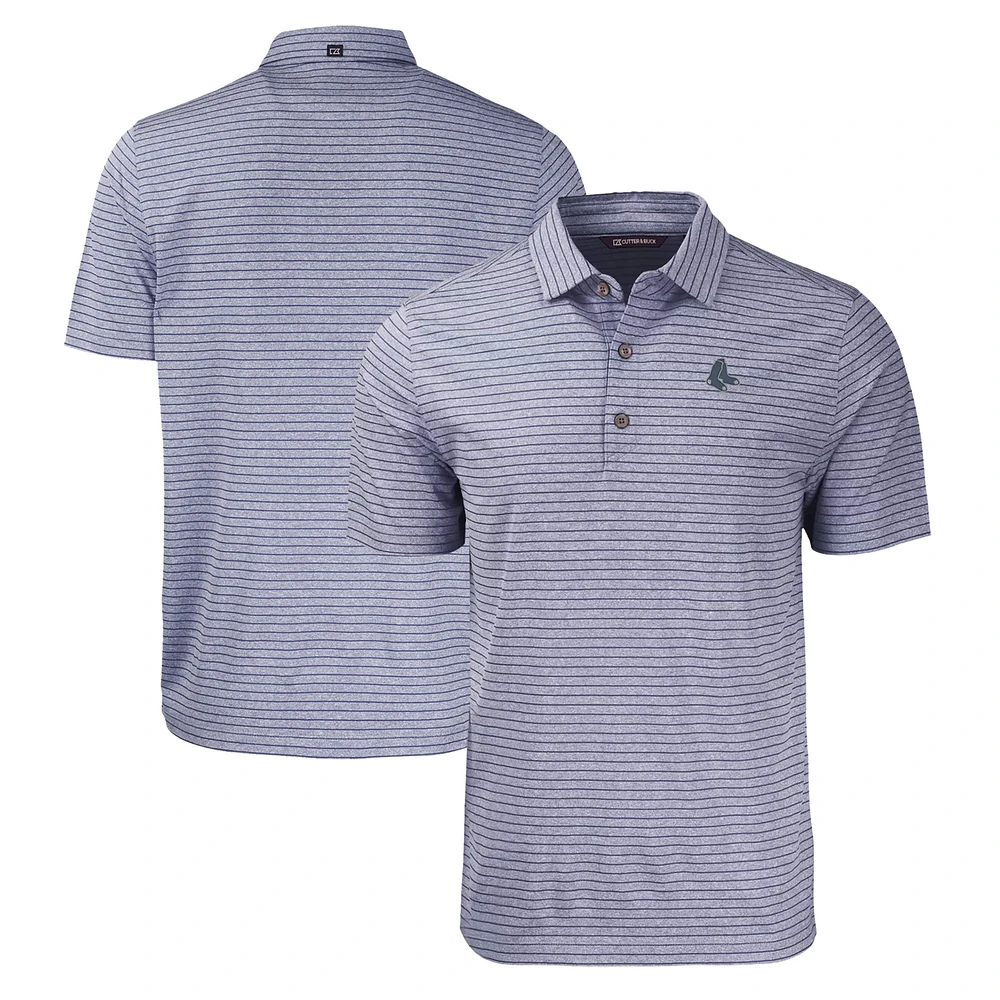 Men's Cutter & Buck Heather Navy Boston Red Sox Eco Stripe Stretch Recycled Polo