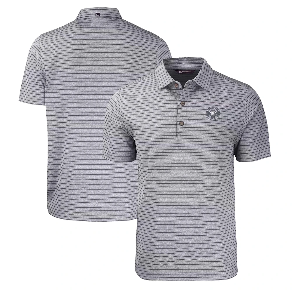 Men's Cutter & Buck Heather Houston Astros Eco Stripe Stretch Recycled Polo