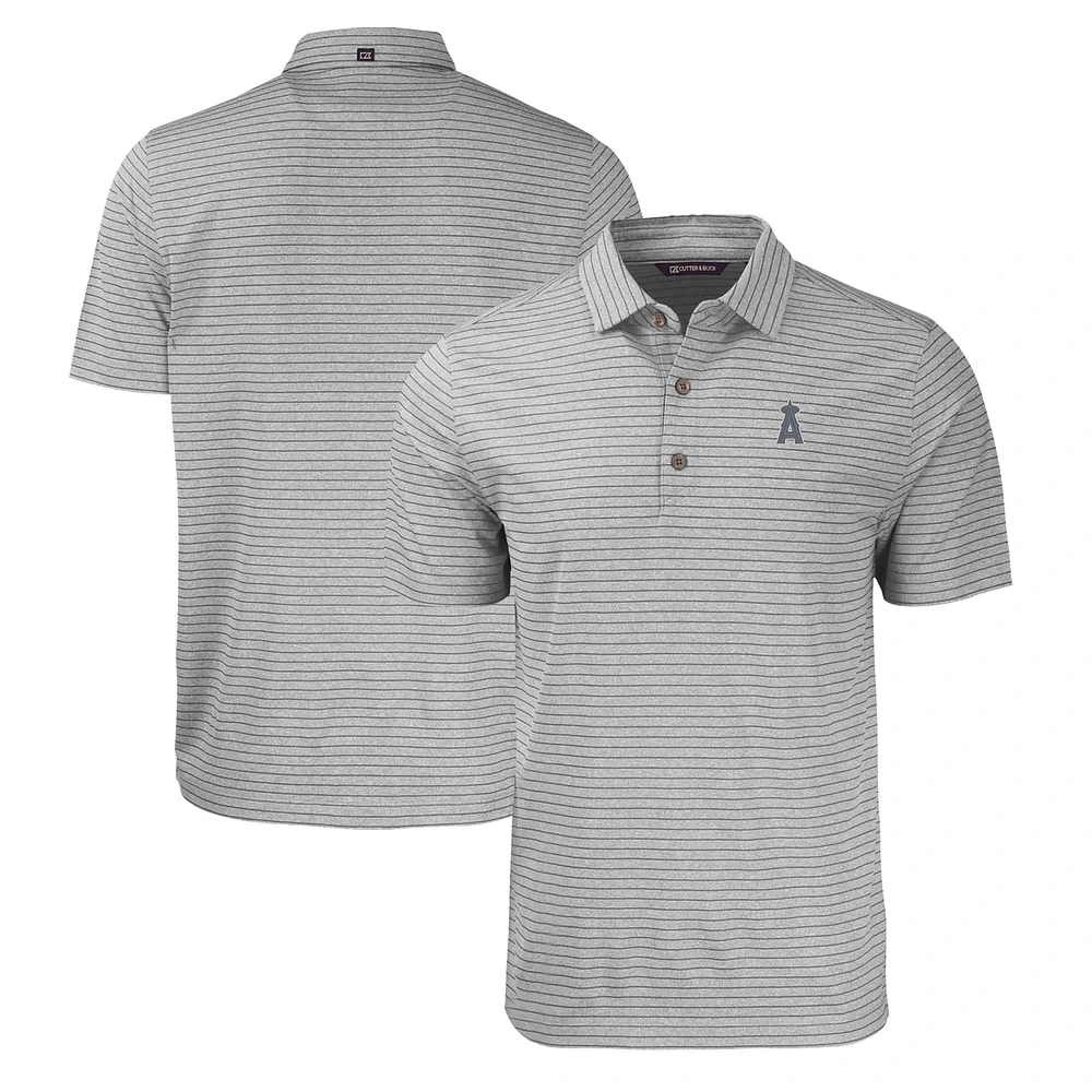 Men's Cutter & Buck Heather Gray Los Angeles Angels Eco Stripe Stretch Recycled Polo