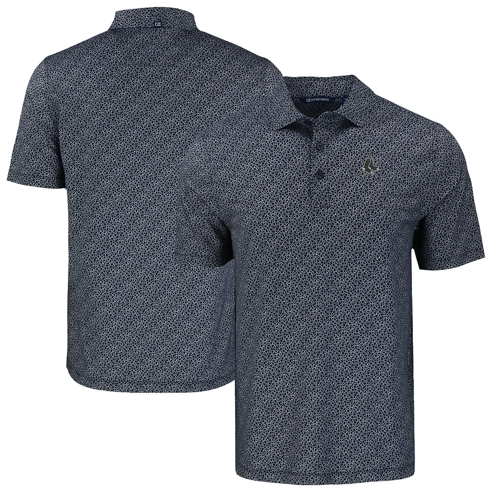Men's Cutter & Buck Boston Red Sox Pike Eco Pebble Print Stretch Recycled Polo