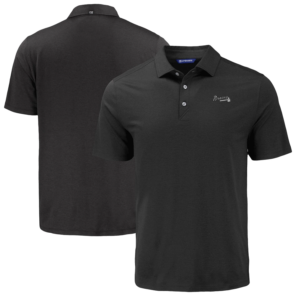 Men's Cutter & Buck Black Atlanta Braves Coastline Epic Comfort Eco Recycled Polo