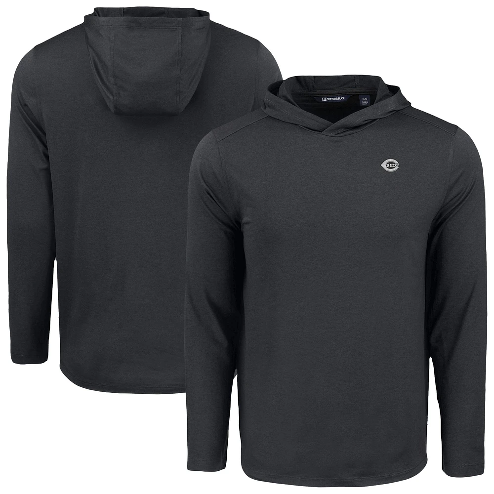 Men's Cutter & Buck Black Cincinnati Reds Coastline Epic Comfort Eco Recycled Long Sleeve Hoodie T-Shirt