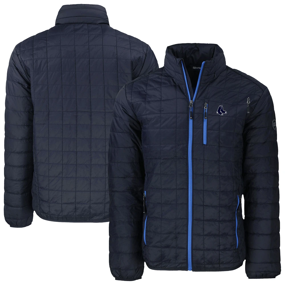 Men's Cutter & Buck Navy Boston Red Sox Rainier PrimaLoft® Eco Insulated Full-Zip Hoodie Puffer Jacket